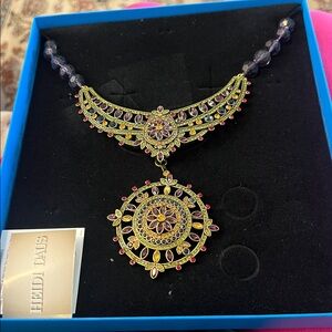 Vtg HEIDI DAUS French Twist Faceted Beads Multicolor Crystals Necklace/pin NIB